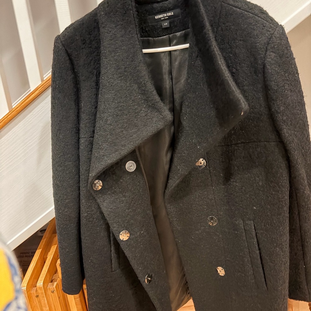 Kenneth Cole Black Double-Breasted Pea Coat